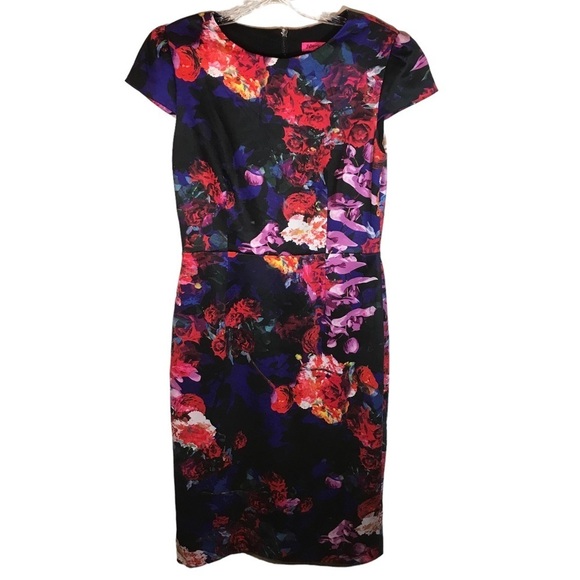 Betsey Johnson women’s midi length floral dress size 6 cap sleeve fully lined - Picture 1 of 13